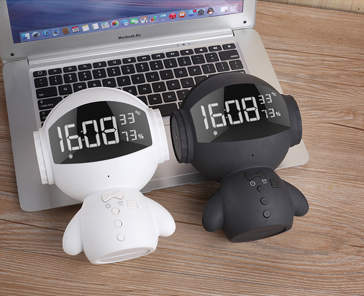 Robot Alarm Clock Speaker – Mini Bluetooth Speaker with Digital Clock & Night Light
