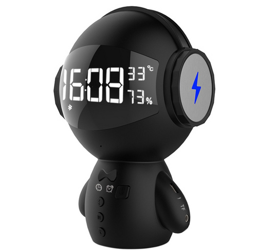 Robot Alarm Clock Speaker – Mini Bluetooth Speaker with Digital Clock & Night Light