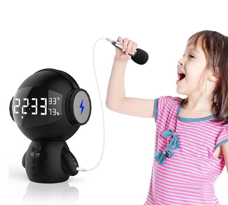 Robot Alarm Clock Speaker – Mini Bluetooth Speaker with Digital Clock & Night Light